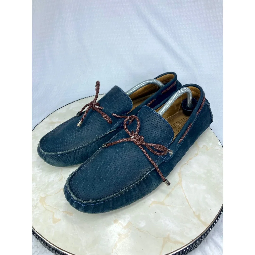 Mercanti Fiorentini Perforated Leather Driving Loafers Mens Navy  Preppy Shoe